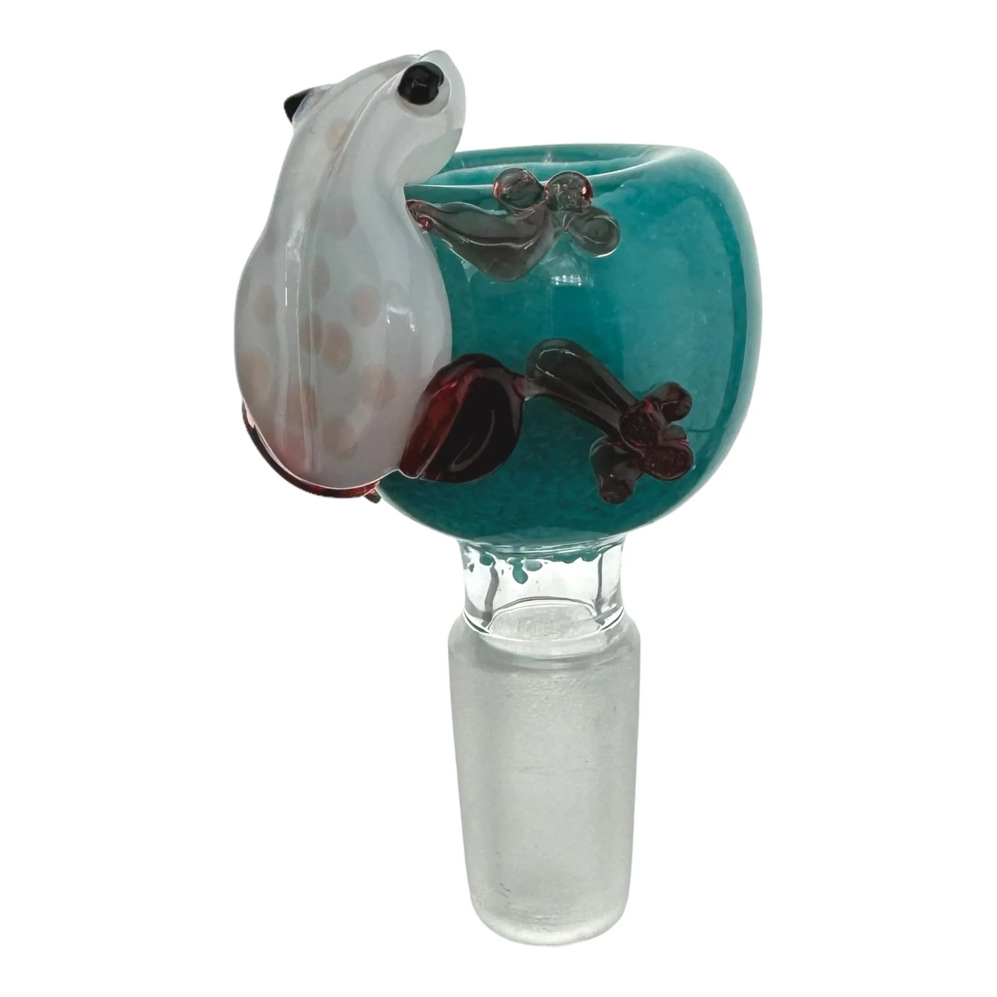 14mm Flower Bowl With Teal Bubble And Red Frog