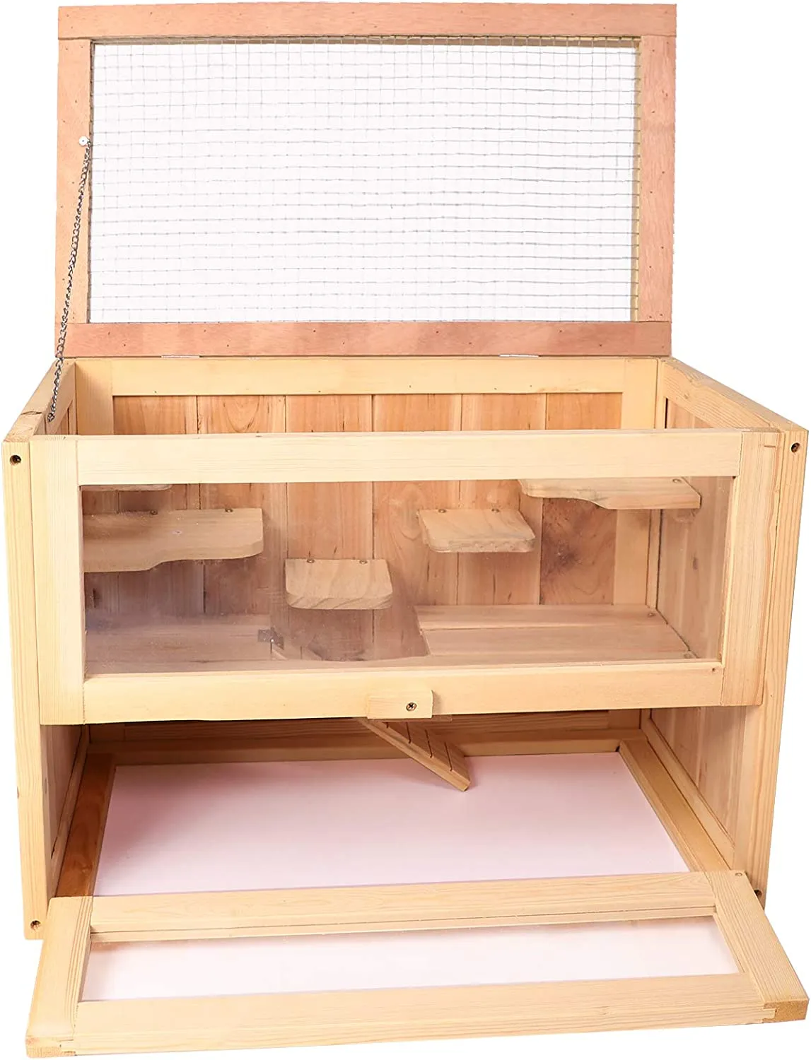 2 Layers Wooden Hamster Cage Hut Small Animal Play House with Shelf and Ladder