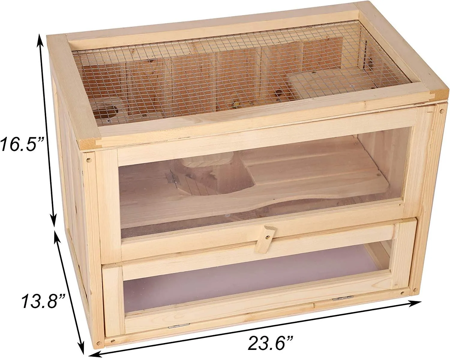 2 Layers Wooden Hamster Cage Hut Small Animal Play House with Shelf and Ladder