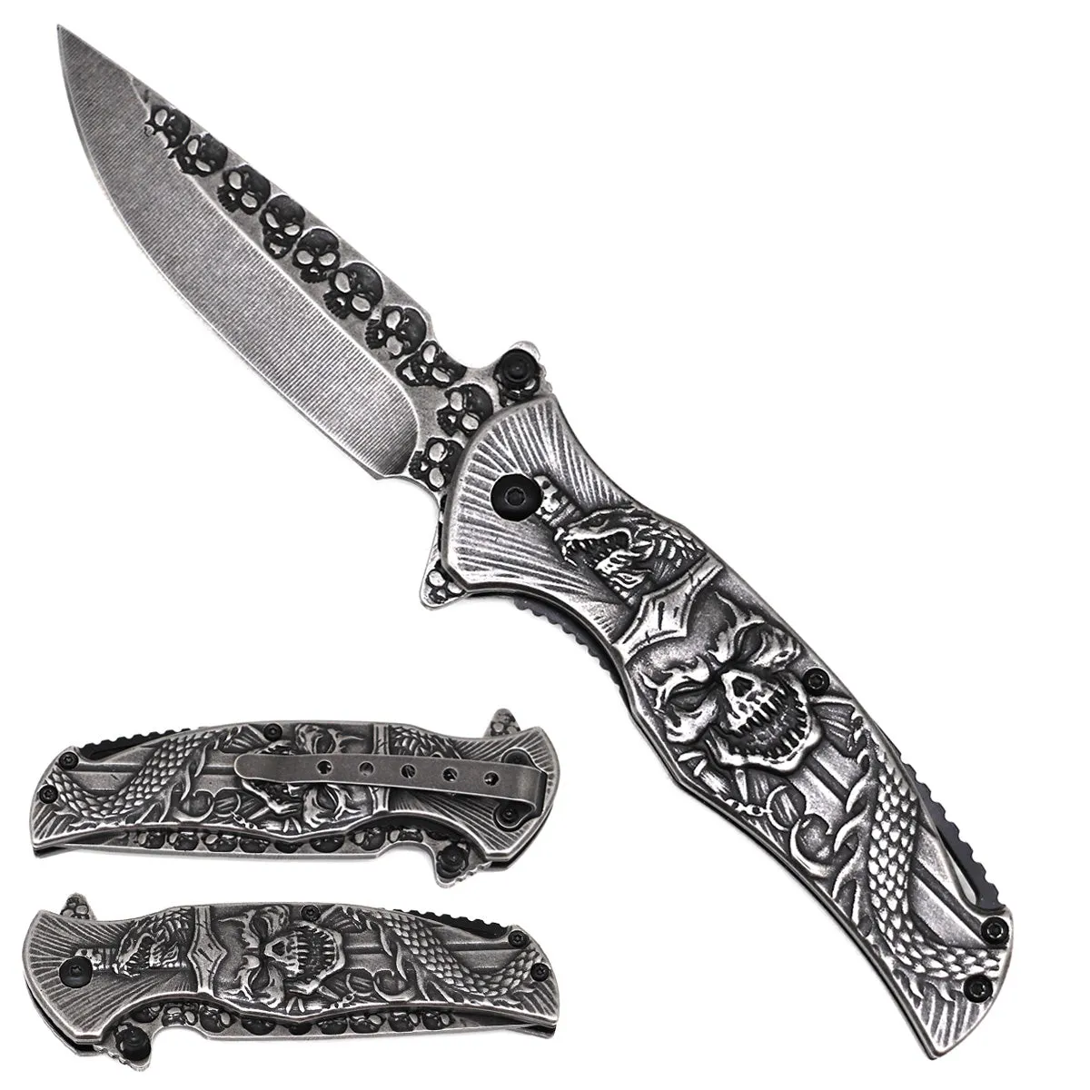 4.75"  Skull Blade / Silver Stainless Steel Handle