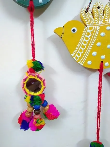 Aadya Creation : Decorative Fancy Bird Wind Chime Jaipuri Handmade Emboss Hand-Painted Decoration Show, Piece in Wooden.