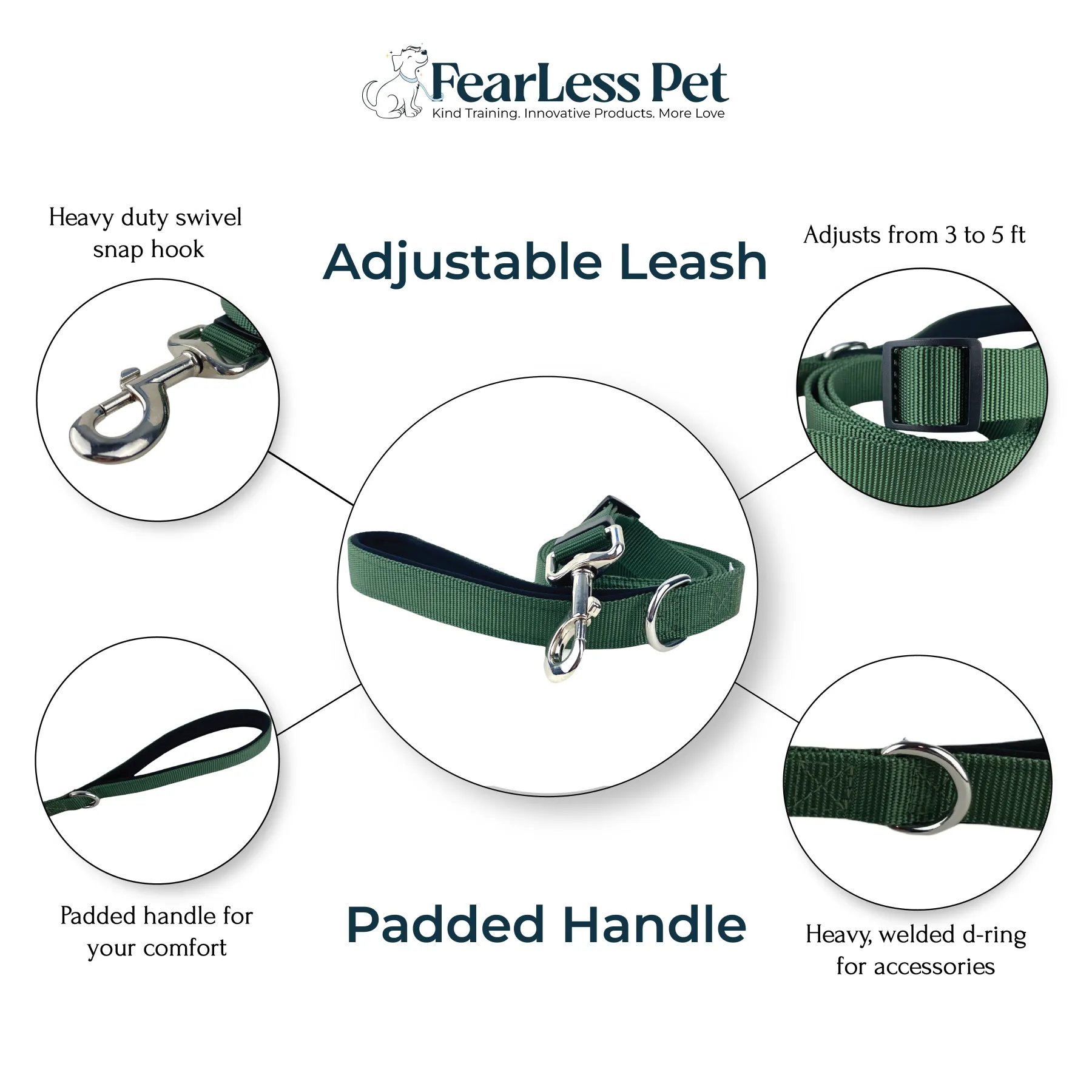 Adjustable, Padded Handle Pet Leash