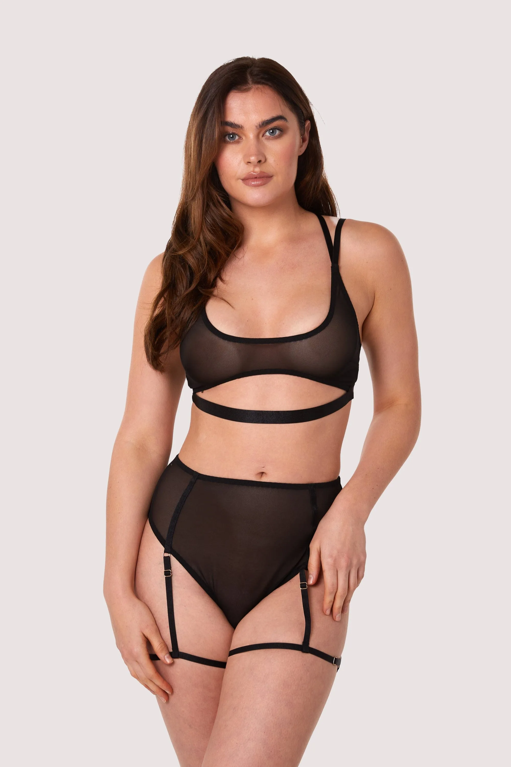 Alice Black Mesh Leg Harness High Waist Brief