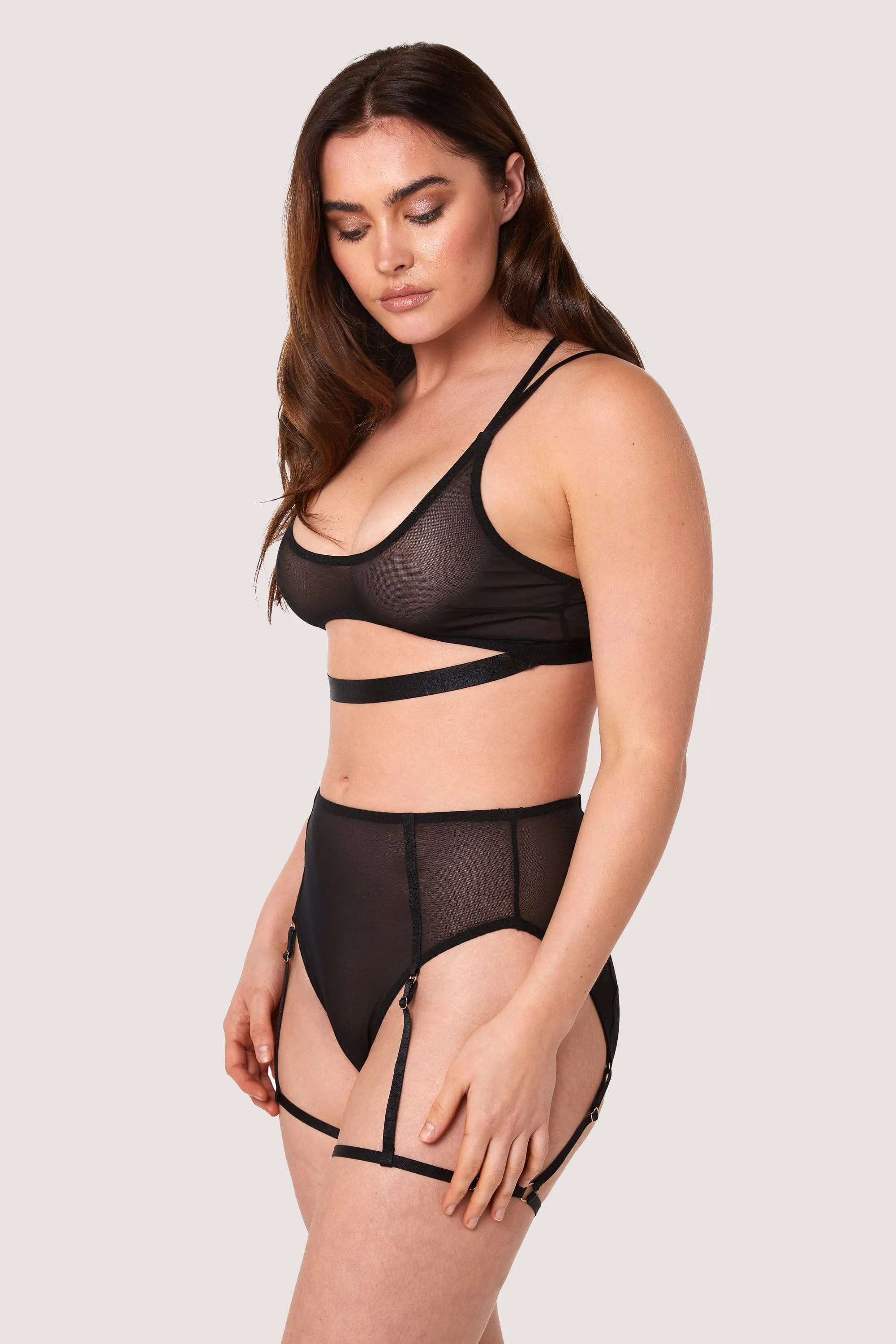 Alice Black Mesh Leg Harness High Waist Brief