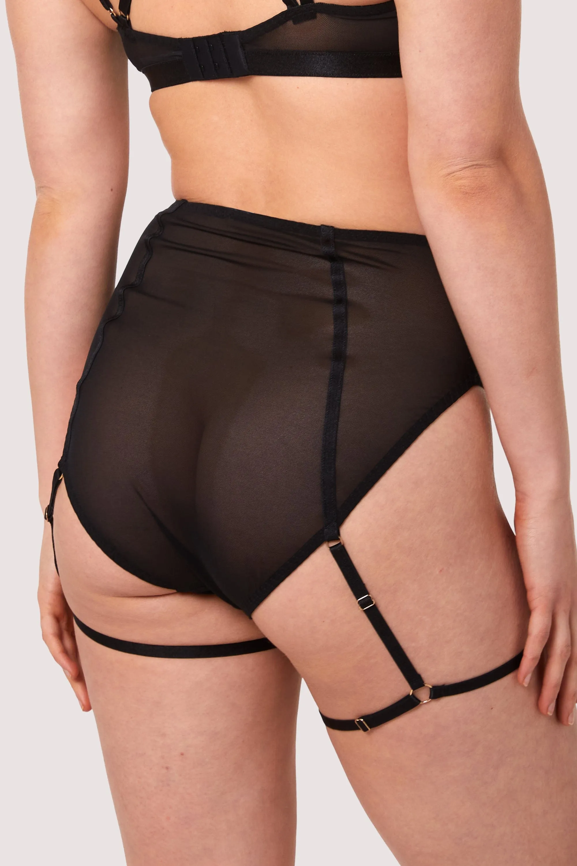 Alice Black Mesh Leg Harness High Waist Brief