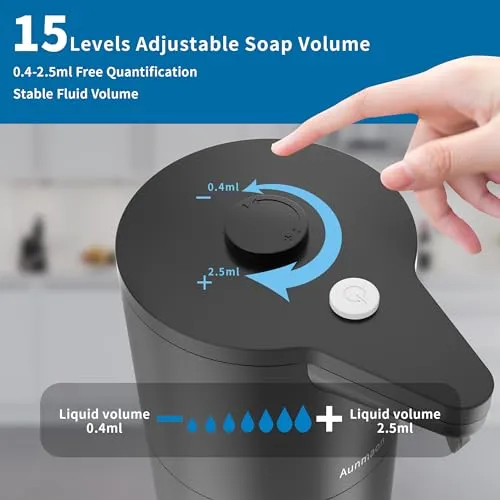 Aunmaon Automatic Soap Dispenser Touchless,Upgrade 15 Adjustable Volume for Thick and Thin Liquid Battery Hand Soap Dispenser,Dish Soap Dispenser Kitchen Bathroom,Auto Soap Dispenser Hands Free Black