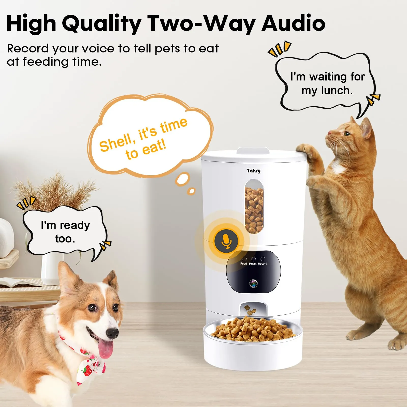 Automatic Cat Feeders Camera 5G: WiFi Easy to Clean Timed Smart Dog Food Dispenser 2-Way Audio Memory Function Pet Feeder HD 1080P Video Record APP Control Dry Food Clear Night Vision Yakry