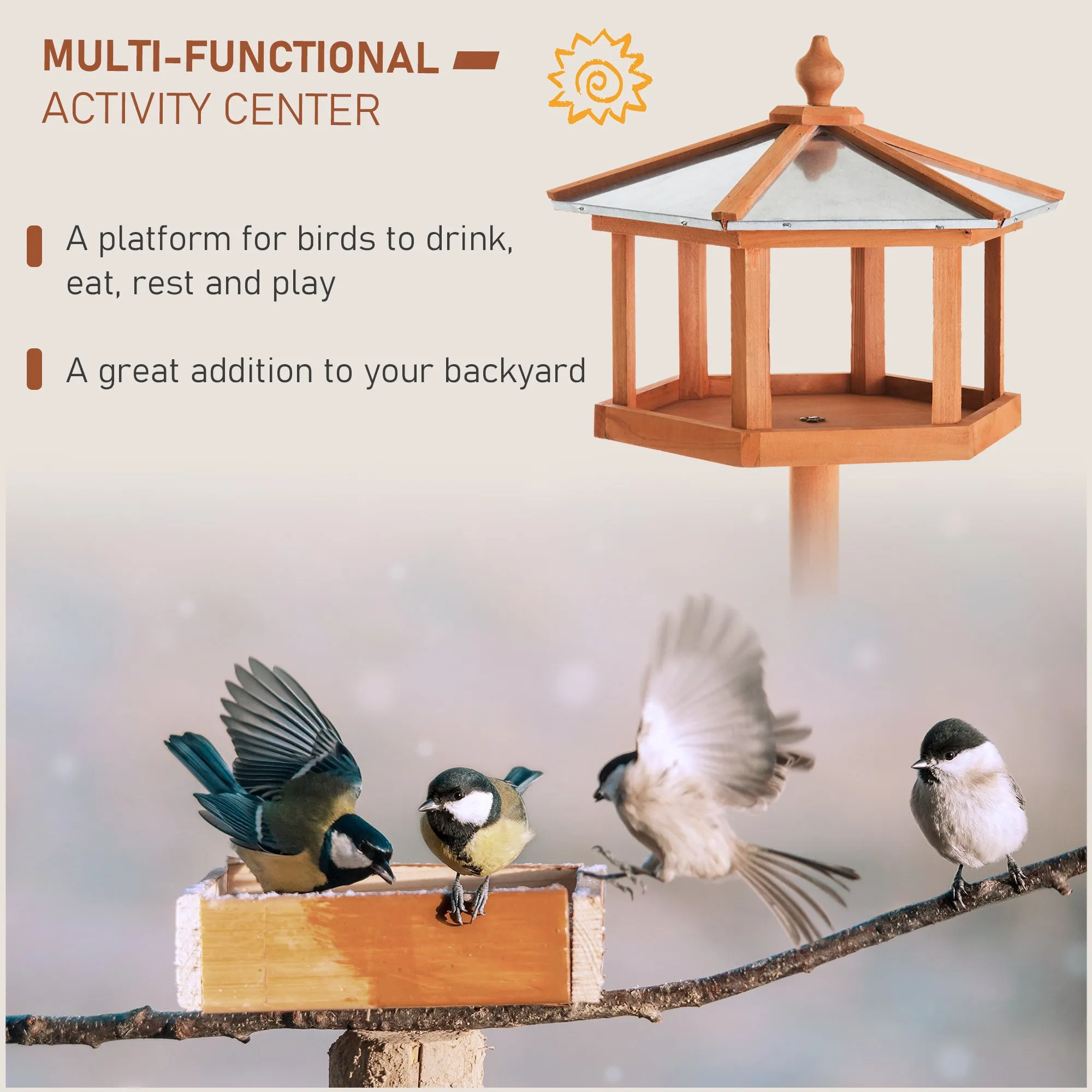 Bird Table Wooden Feeding Station with Stand for Garden Wooden 153cm