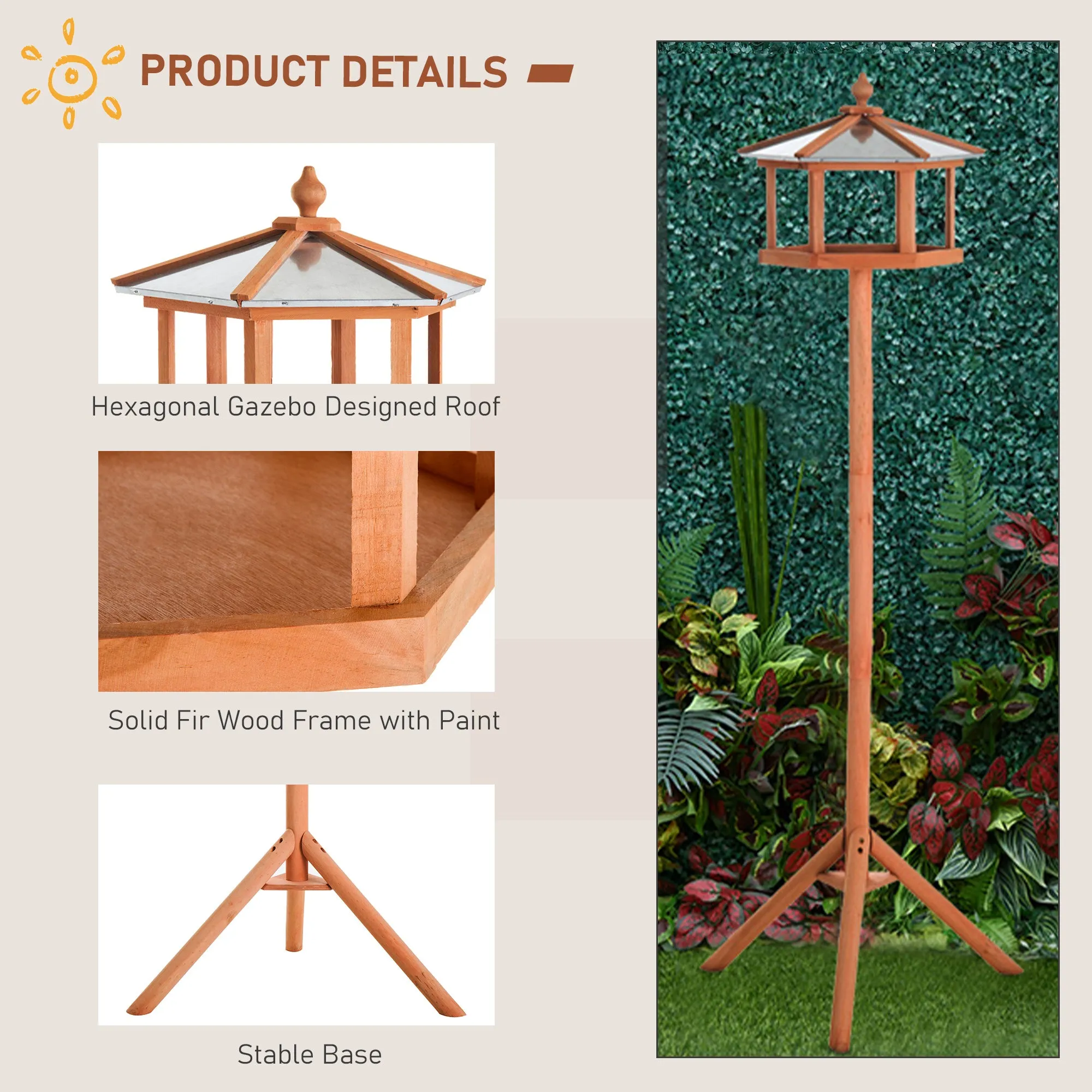 Bird Table Wooden Feeding Station with Stand for Garden Wooden 153cm