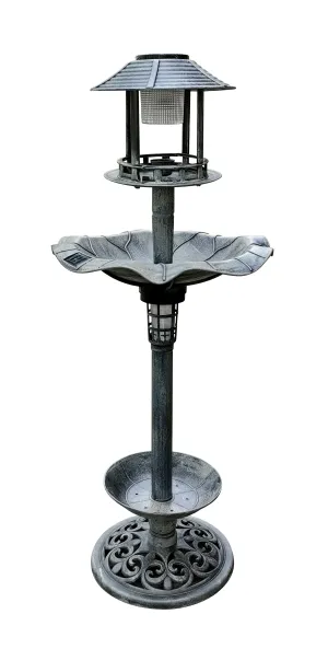 Birdbath Vintage Grey Solar Lighted Pedestal Bird Bath Garden  Fountain Planter Decoration Accents