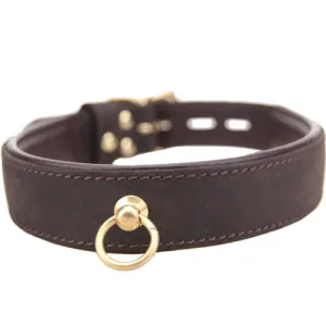 Bound Nubuck Leather Choker Collar with O Ring