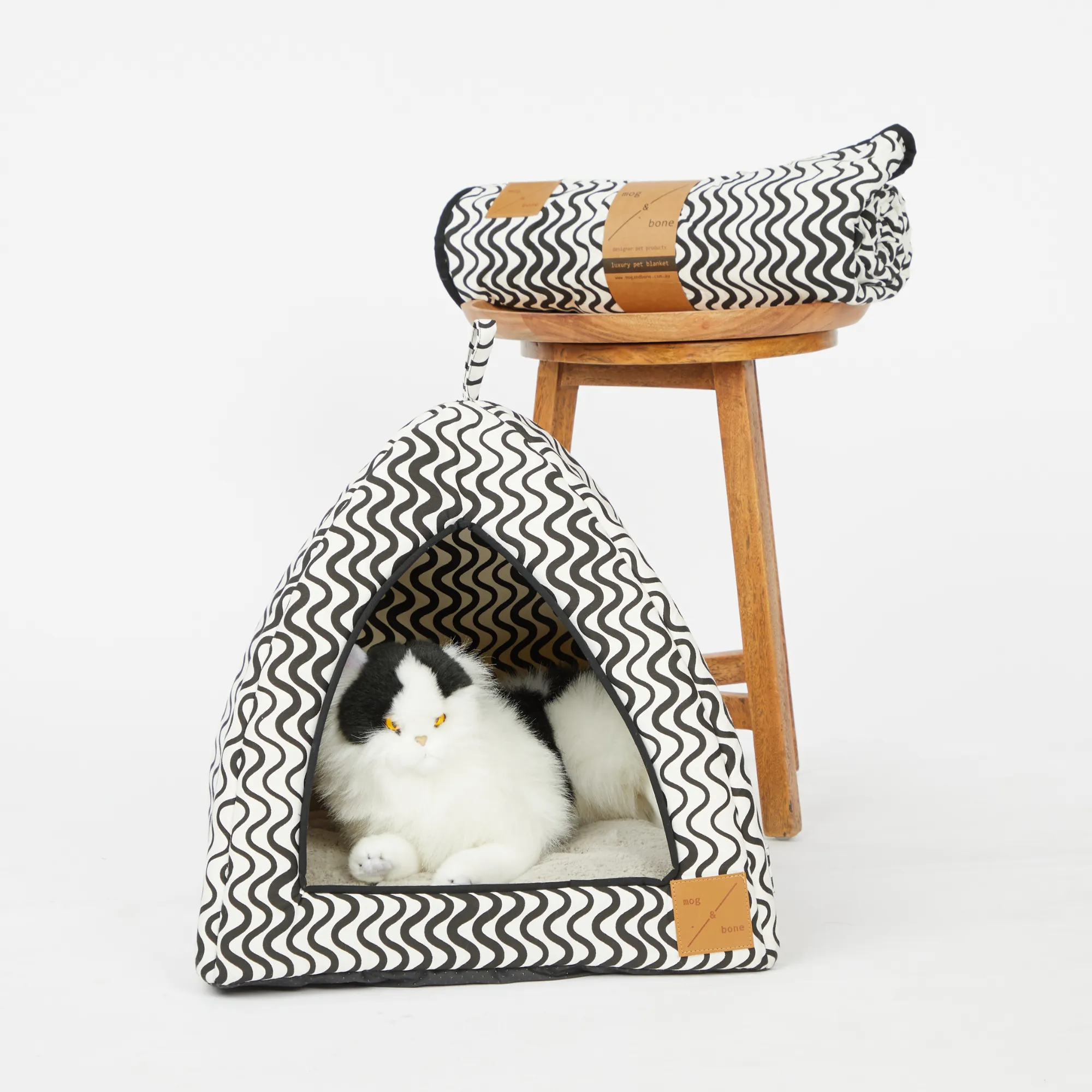 Cat Igloo - Black Wave Print