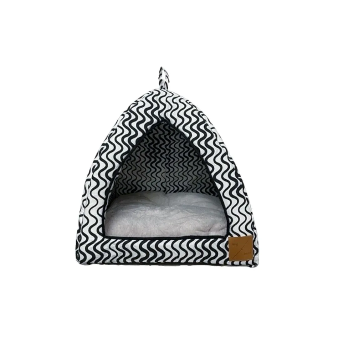 Cat Igloo - Black Wave Print