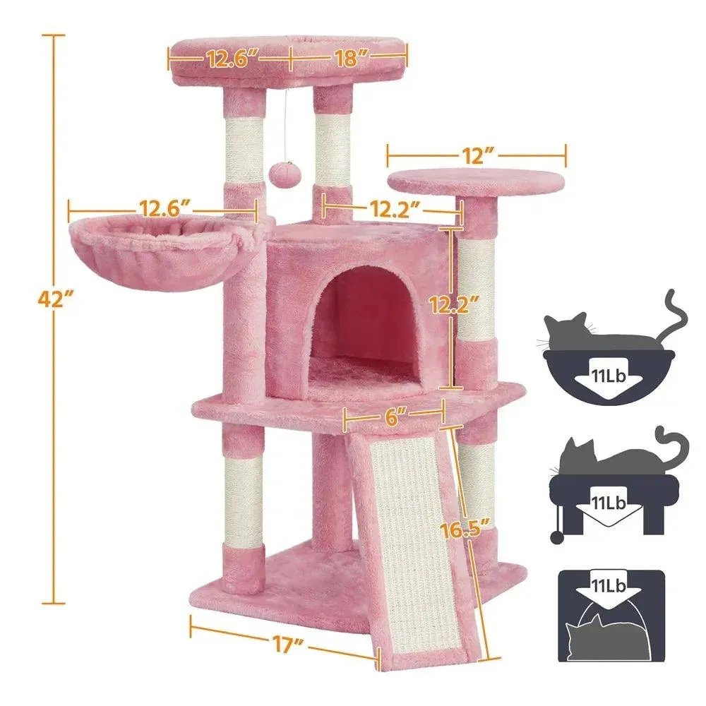 Cat Tree Tower with Condo, Basket & Toys