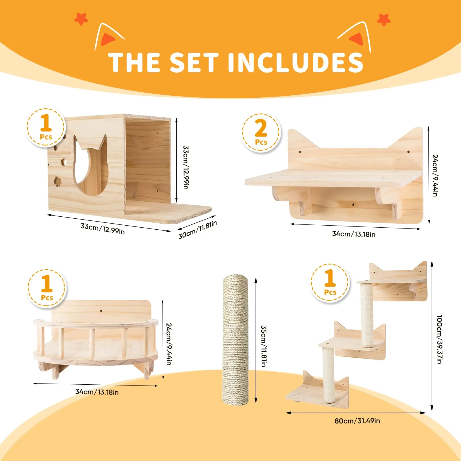 Cat Wall Shelves, Furniture Set, Shelves and Perches for Wall, Climbing Shelf Playground Scratching Post