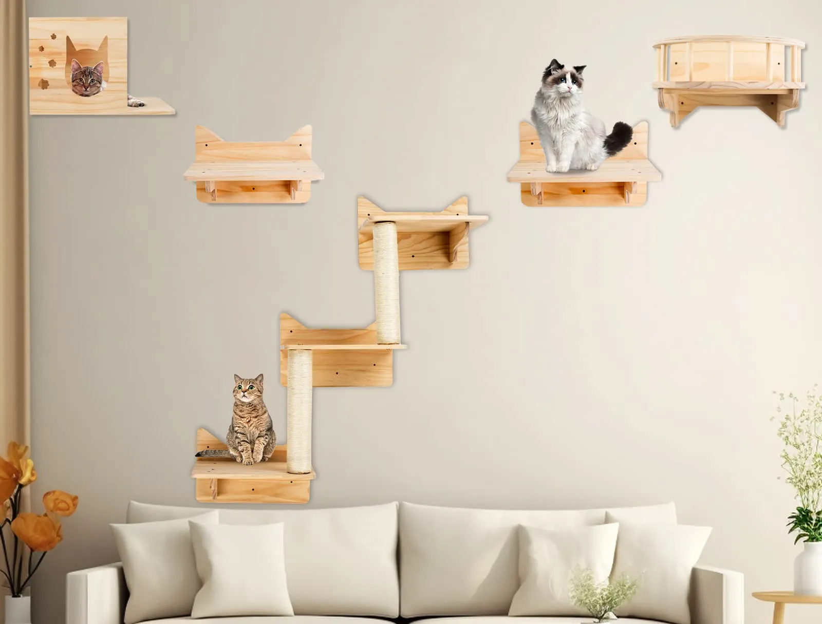 Cat Wall Shelves, Furniture Set, Shelves and Perches for Wall, Climbing Shelf Playground Scratching Post