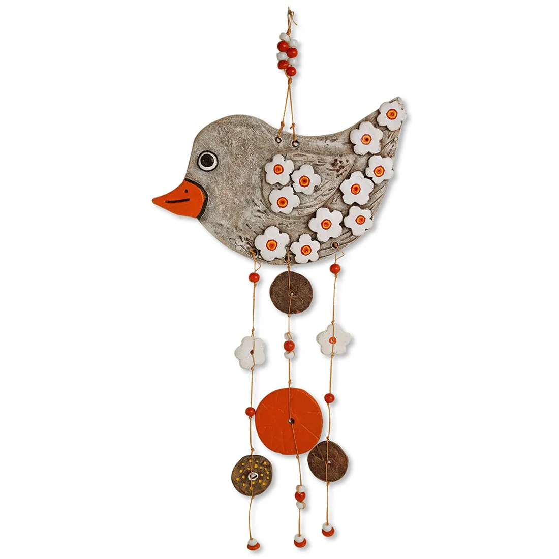 'Chirping Songbird'  Handmade & Handpainted Terracotta Decorative Wall Hanging