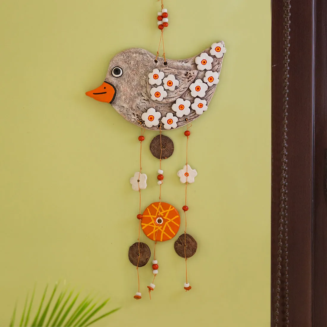 'Chirping Songbird'  Handmade & Handpainted Terracotta Decorative Wall Hanging