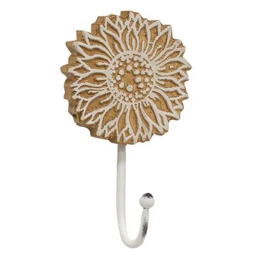 Distressed Wooden Sunflower Coat Hook