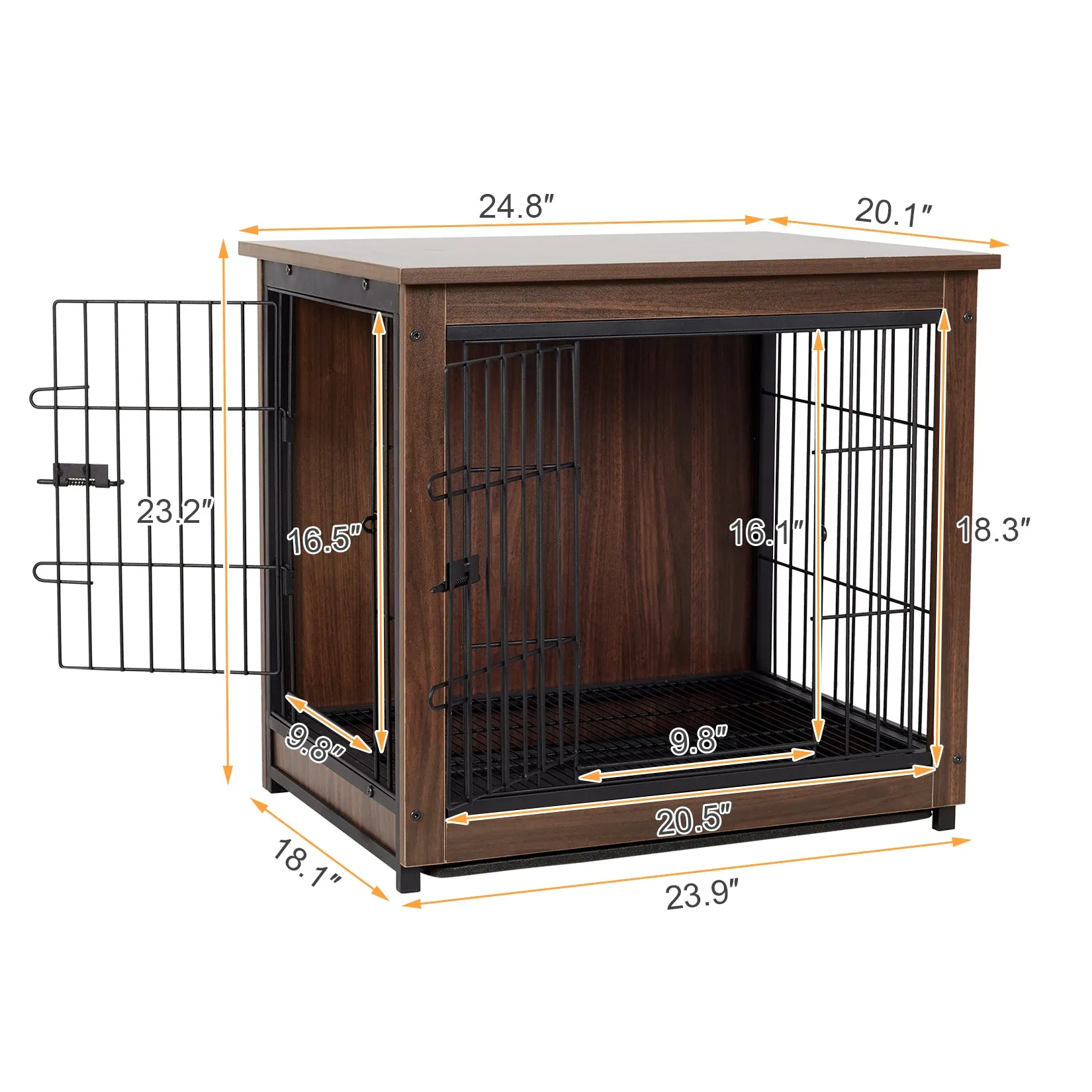 Dog Training Crate Kennel Double Door with Tray Metal Wood Dog Cage