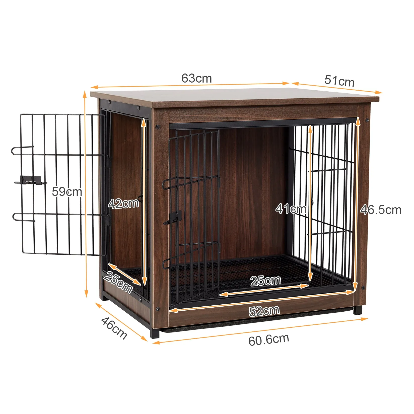 Dog Training Crate Kennel Double Door with Tray Metal Wood Dog Cage