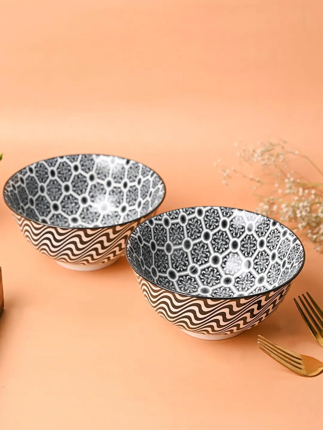 Floral Bowl Set Of 2 (650Ml)