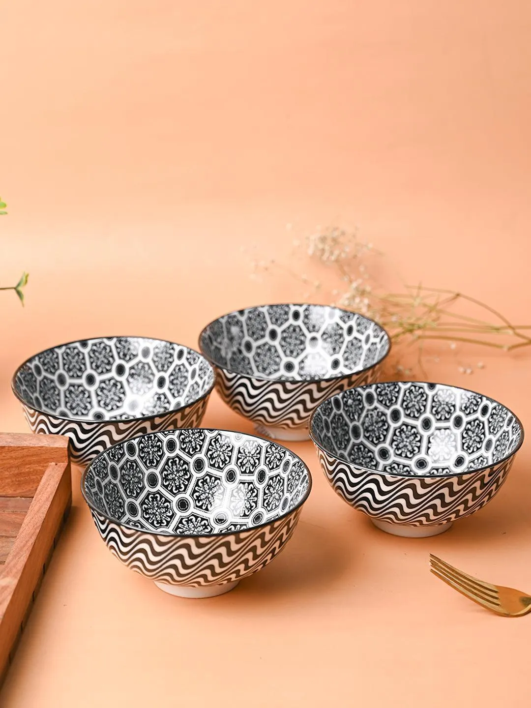 Floral Bowl Set Of 4 (280Ml)