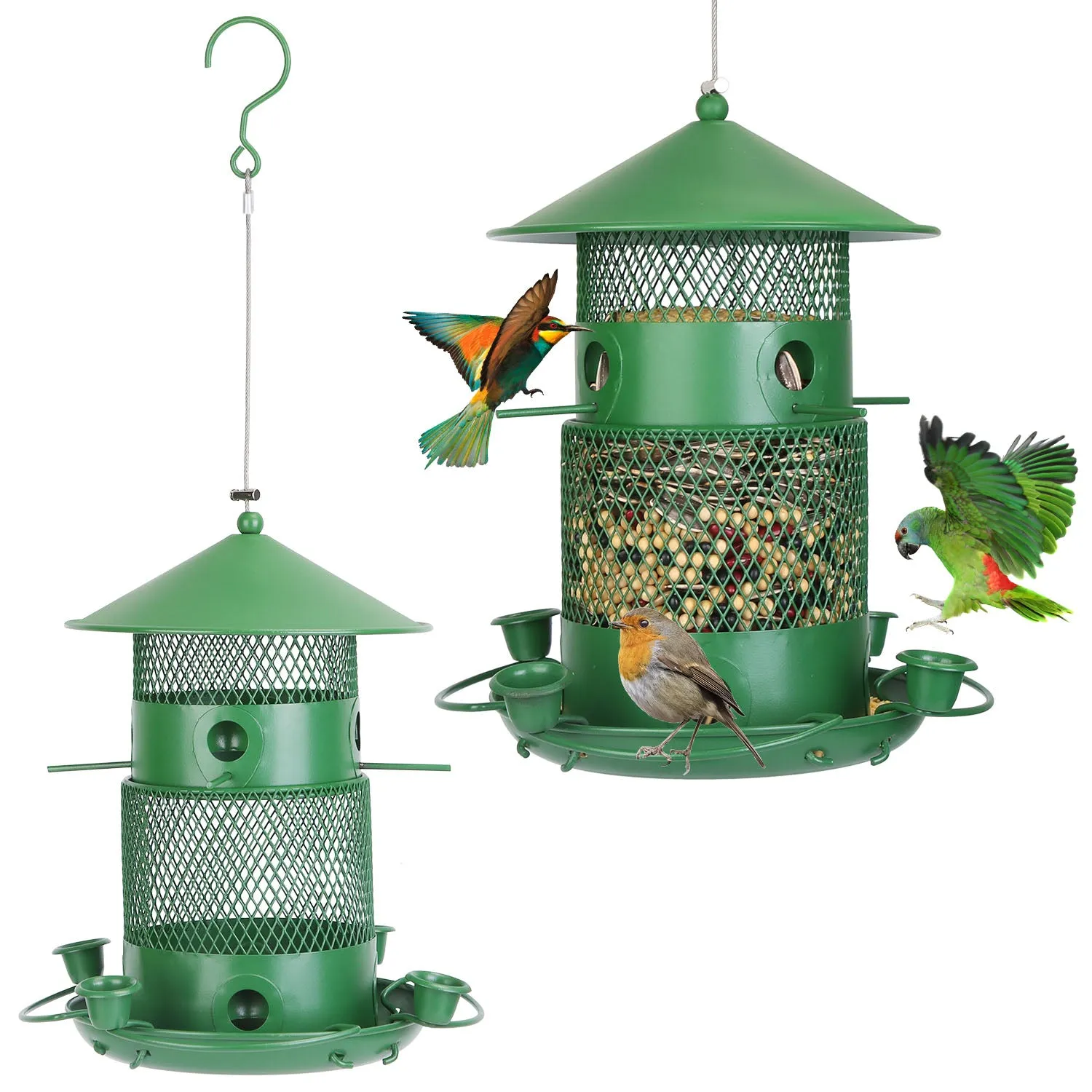 Fresh Fab Finds Wild Bird Feeder Squirrel-Proof Chew-Proof Metal Bird Seed Feeder Outdoor Hanging Bird Feeder With 360° Circular Perches Water Cups For Yard Garden Pa