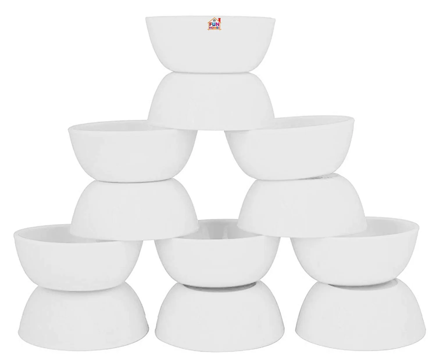 Fun Homes Microwave Safe Unbreakable Plastic Round Katori/Bowl Set for,Rice,Soup,Pasta,Salad Bowls, 250 Ml (Set of 12) White-FHUNH16430