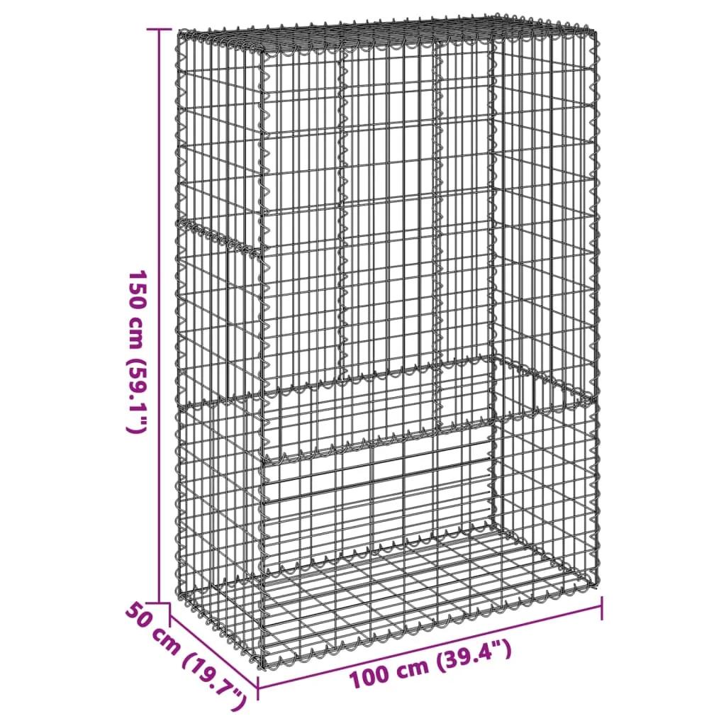 Gabion Basket with Cover 100x50x150 cm Galvanised Iron