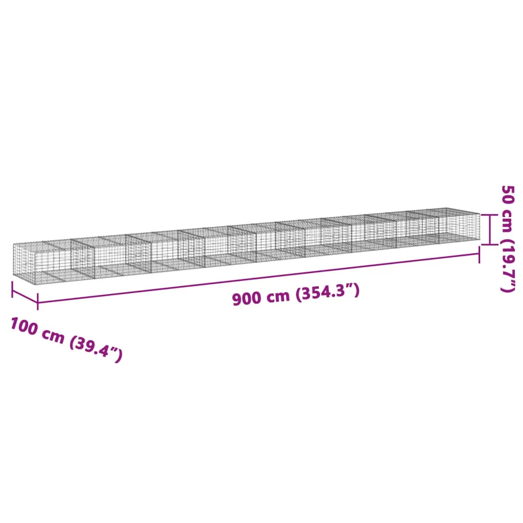 Gabion Basket with Cover 900x100x50 cm Galvanised Iron