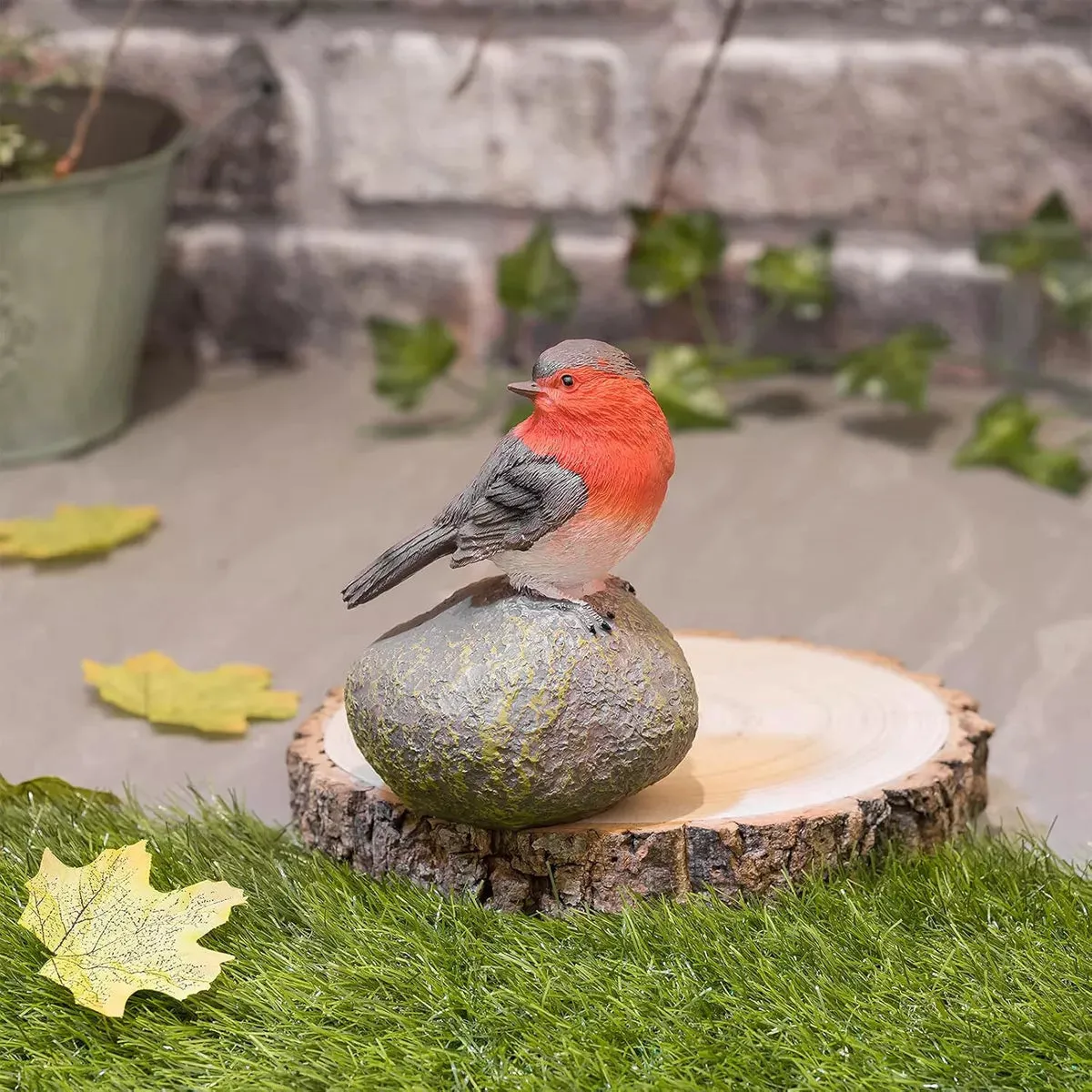 Garden Robin Bird Ornament On Perched B Sculpture Robin Indoor Outdoor Patio