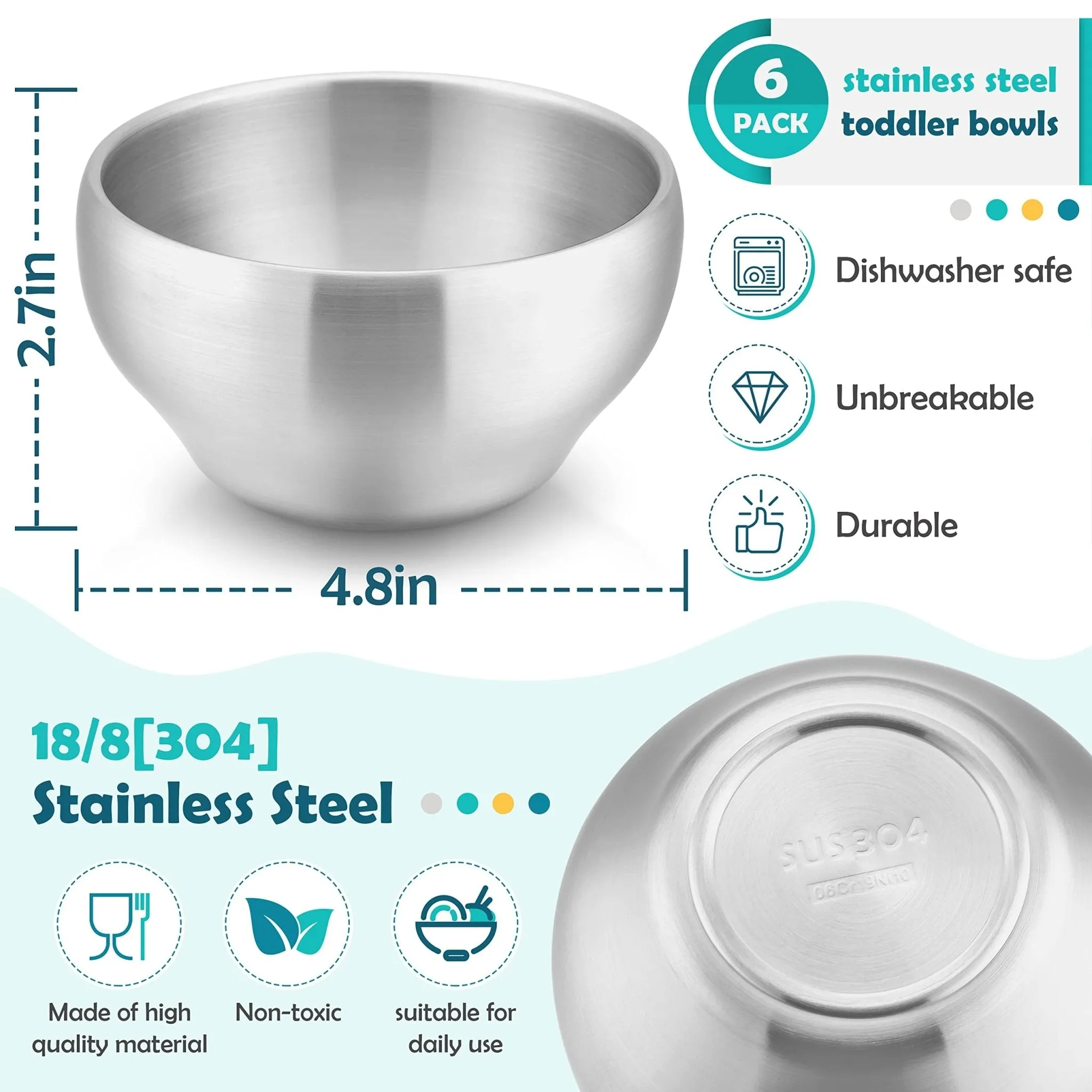 HaWare: Stainless Steel Kids Bowls (Pack of 6)