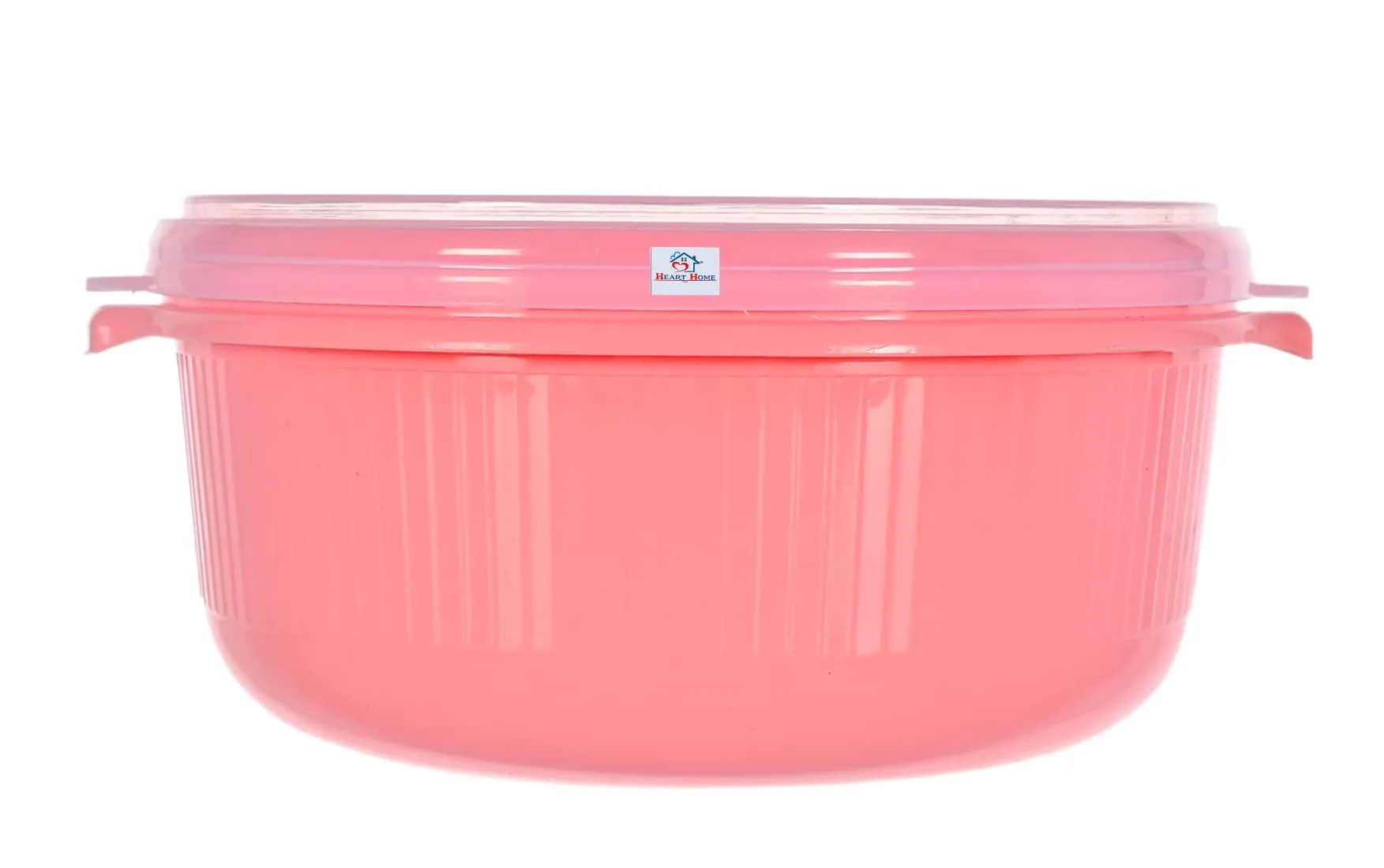 Heart Home 3 Piece Multiuses Plastic Serving/Mixing Bowls, Food Storage Containers Set With Lid, (3200ml, 1800ml, 1000ml) (Pink)-46HH0319