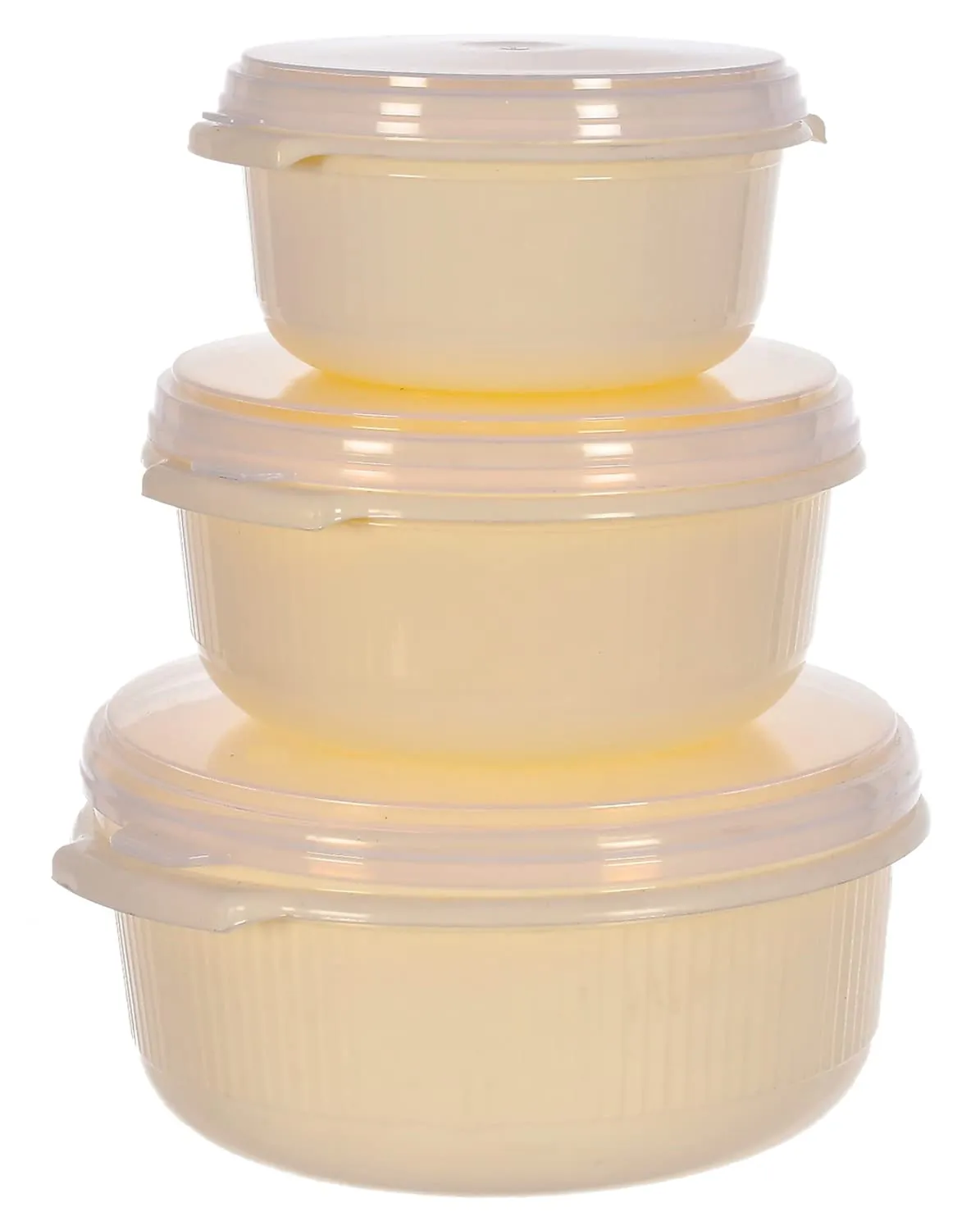 Heart Home Food Grade, Microwave & Freezer Safe Plastic Bowls, Food Storage Container Set With Lid, Set of 3 (3200ml, 1800ml, 1000ml) (Cream)-46HH0318