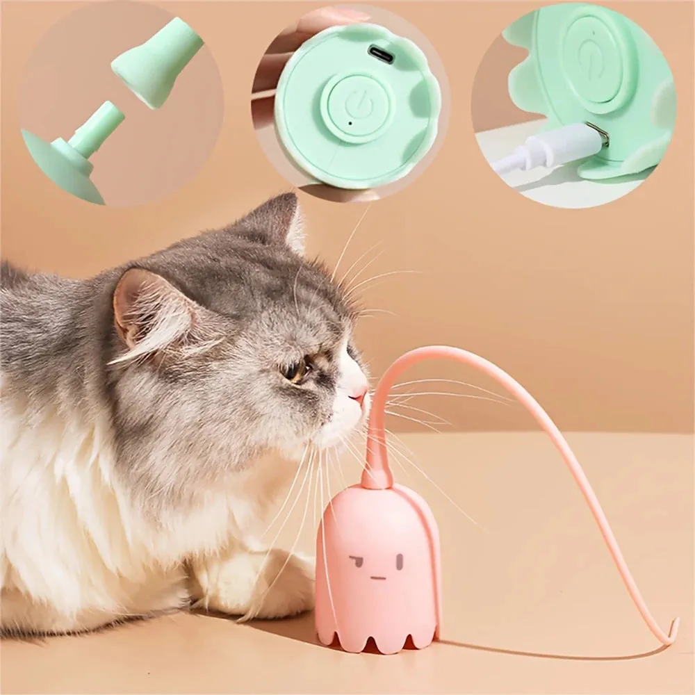 Interactive Electric Cat Teaser with Rotating Silicone Tail