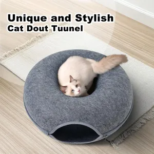 Large Cat Cave with 3 Toys Scratch Resistant Tunnel Bed up to 30 Lbs Dark Grey (24X24X11)