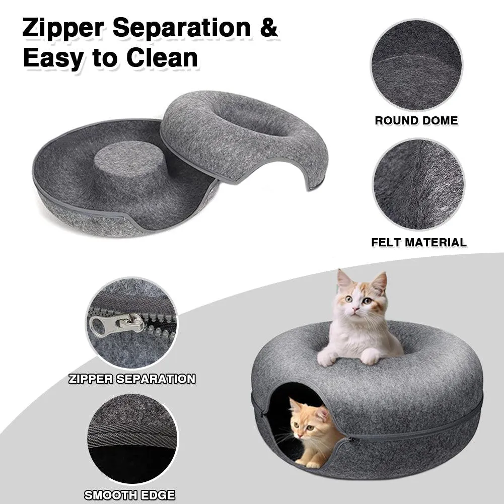 Large Cat Cave with 3 Toys Scratch Resistant Tunnel Bed up to 30 Lbs Dark Grey (24X24X11)