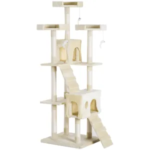 Multi-Level Cat Tower, Scratching Post, Cat Bed, 181cm - Beige