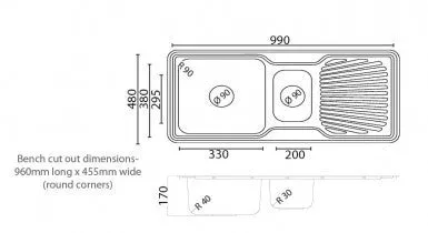 Parmco Stainless Steel 1 & 1/4 Bowl Sink