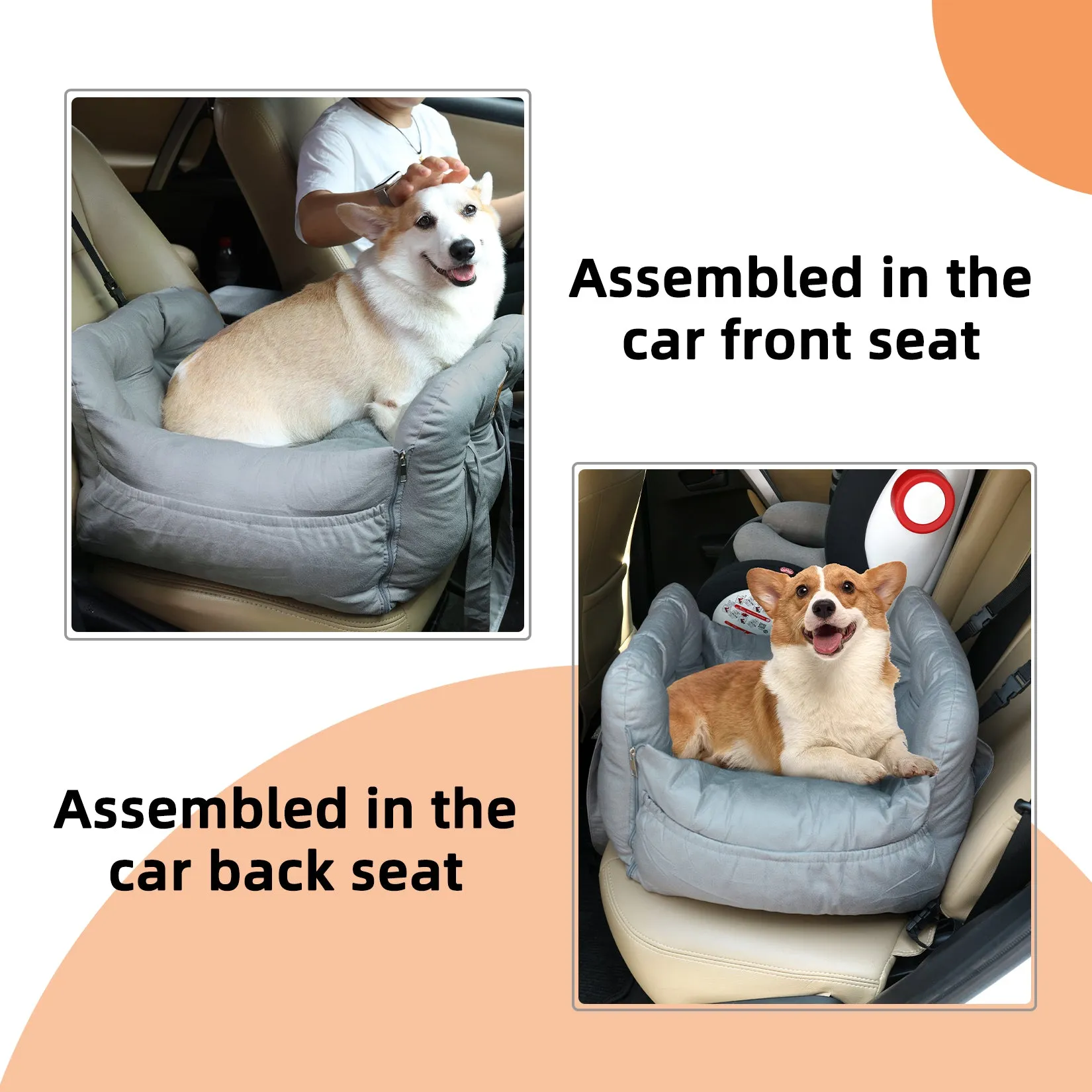 Pet Car Seat: Semi-closed Dog Pet Travel Bed Car Booter Seat with Handle and Safety Belt for Small Animals, Outdoor Trips