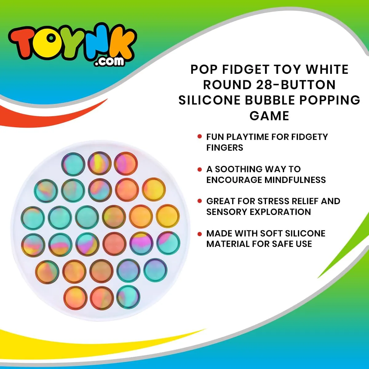 Pop Fidget Toy White Round 28-Button Silicone Bubble Popping Game