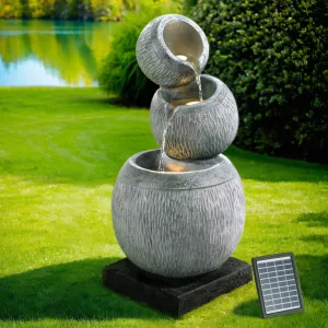 Solar Fountain Water Feature Bird Bath Garden LED Light 80CM - Grey