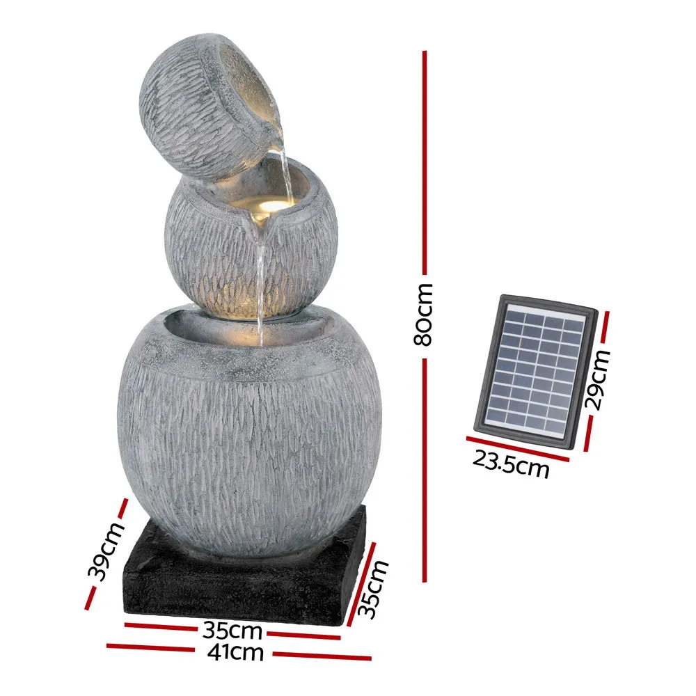 Solar Fountain Water Feature Bird Bath Garden LED Light 80CM - Grey