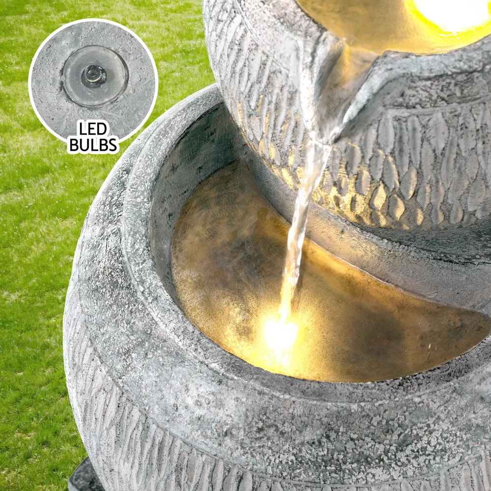 Solar Fountain Water Feature Bird Bath Garden LED Light 80CM - Grey