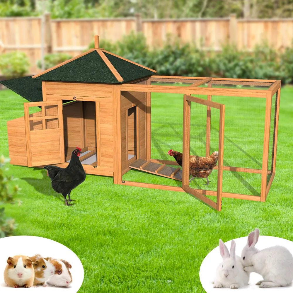 VOUNOT Chicken Coop and Run, Wooden Hen House with Nest Box 190 x 100 x 55cm