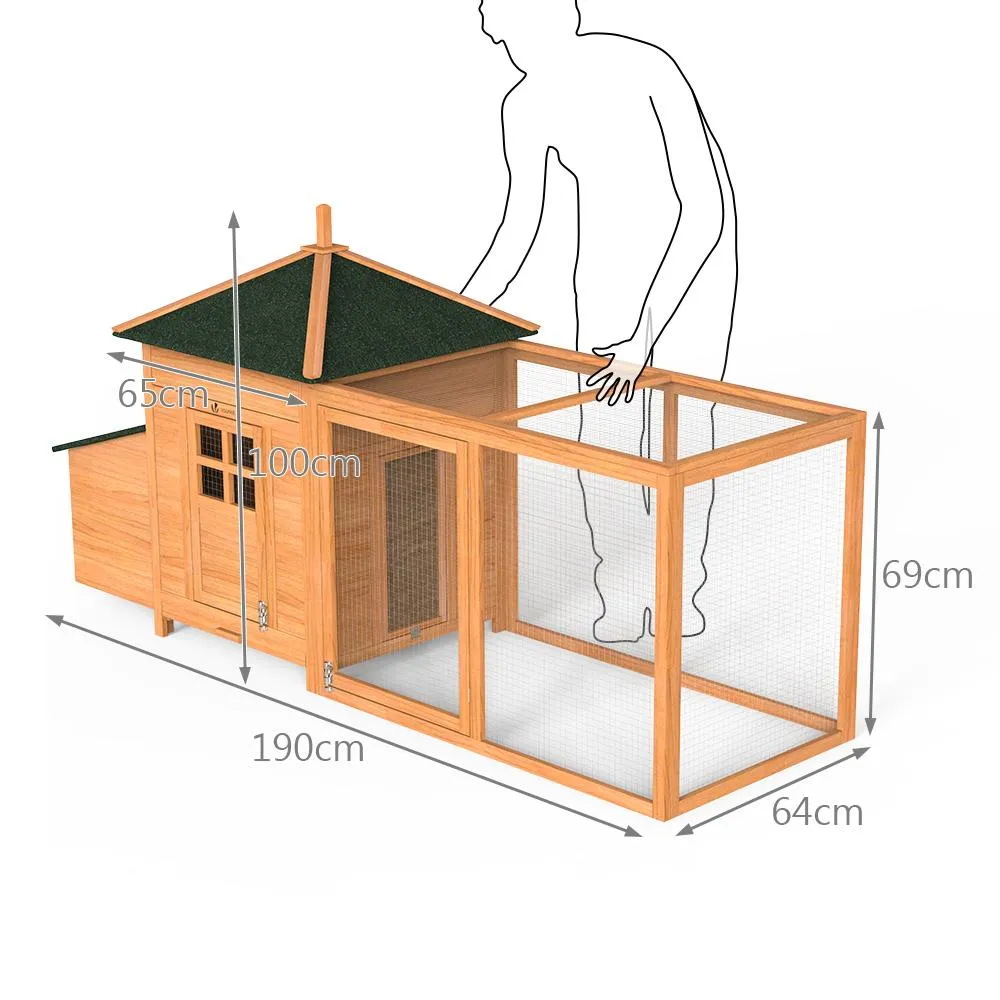 VOUNOT Chicken Coop and Run, Wooden Hen House with Nest Box 190 x 100 x 55cm