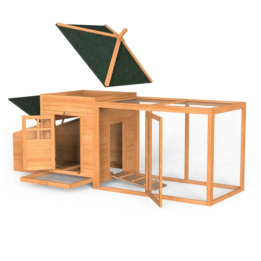 VOUNOT Chicken Coop and Run, Wooden Hen House with Nest Box 190 x 100 x 55cm