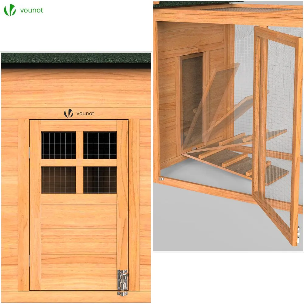 VOUNOT Chicken Coop and Run, Wooden Hen House with Nest Box 190 x 100 x 55cm