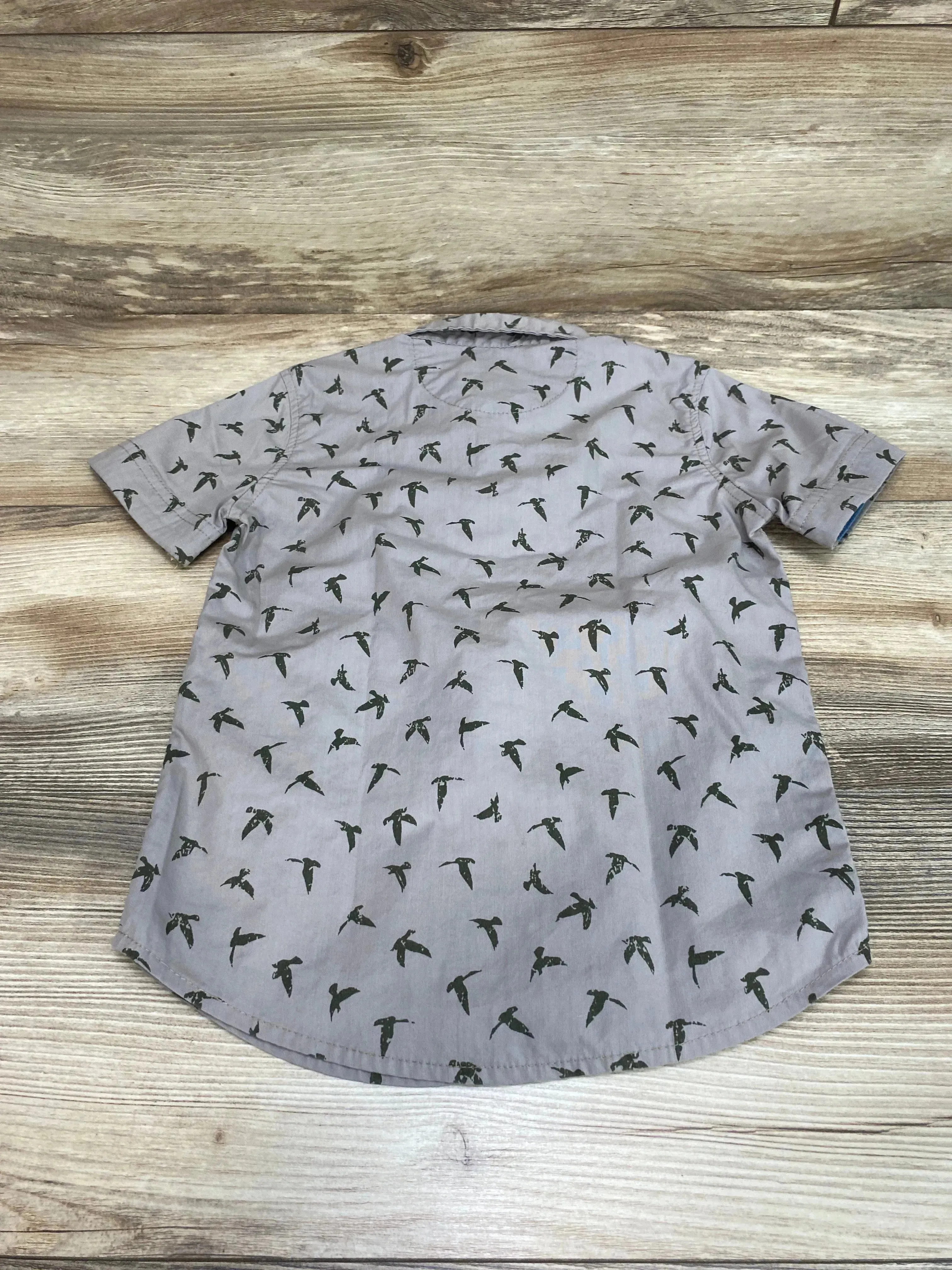 Weatherproof Vintage Bird Print Button Up Shirt Grey sz 4T